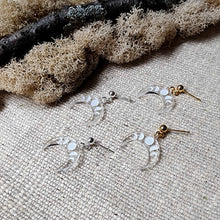 Load image into Gallery viewer, Crescent Moon Dangles in Clear with White Detailing