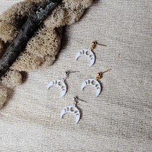 Load image into Gallery viewer, Crescent Moon Dangles in White