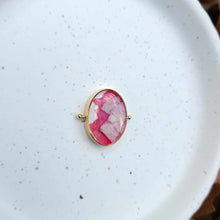 Load image into Gallery viewer, Pink Larkspur Petals in Gold Deep Well Oval