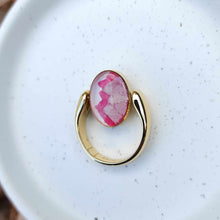 Load image into Gallery viewer, Pink Larkspur Petals in Gold Deep Well Oval