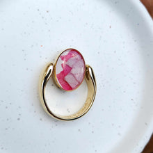 Load image into Gallery viewer, Pink Larkspur Petals in Gold Deep Well Oval