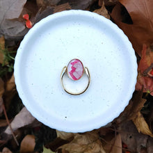 Load image into Gallery viewer, Pink Larkspur Petals in Gold Deep Well Oval