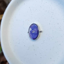 Load image into Gallery viewer, Purple Larkspur Petals in Silver Deep Well Oval