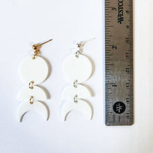 Load image into Gallery viewer, Half Moon Phase Dangles in White