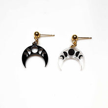 Load image into Gallery viewer, Crescent Moon Dangles in Clear with Black Detailing
