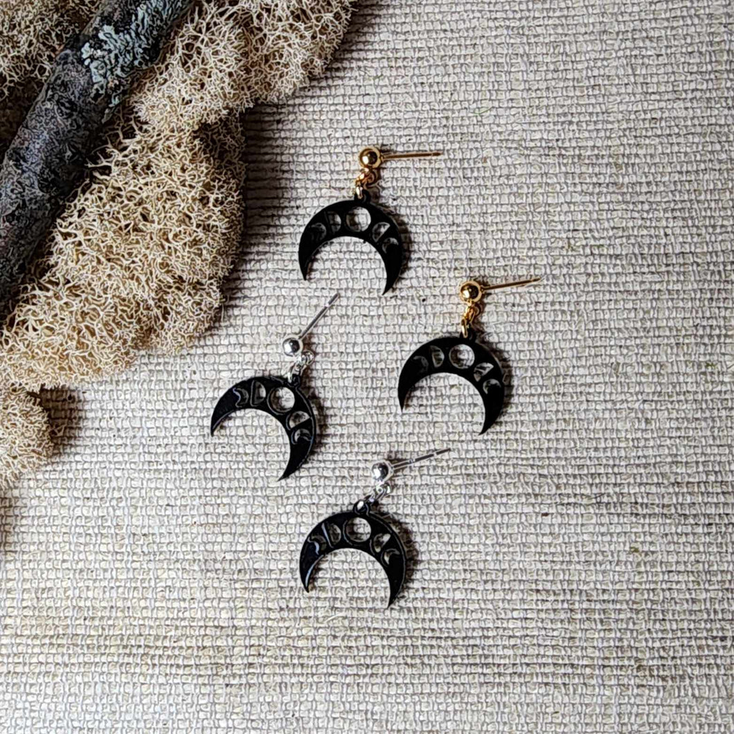 Crescent Moon Dangles in Black