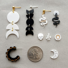 Load image into Gallery viewer, Half Moon Phase Dangles in Black
