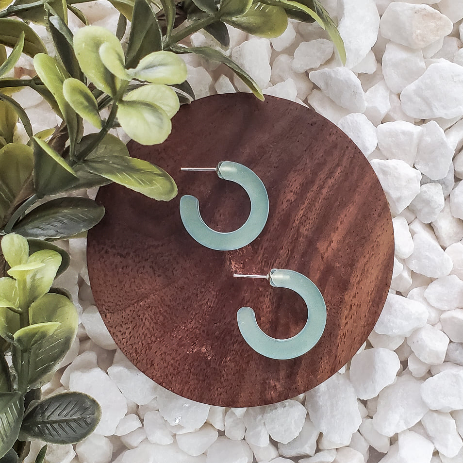 Sea Foam Sea Glass Small Hoops - Vacay